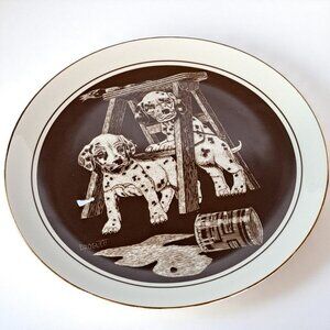 Royal Cornwall Droguett Double Trouble Dalmatians Sepia Porcelain Plate 1982